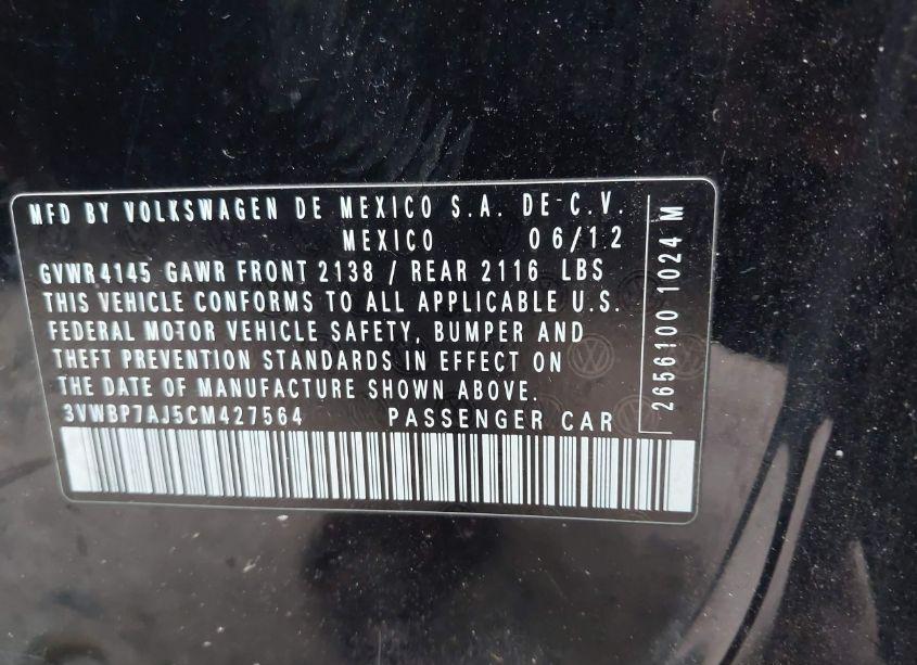 Photo 9 of 2012 Volkswagen Jetta 2.5L SE (VIN 3VWBP7AJ5CM427564)