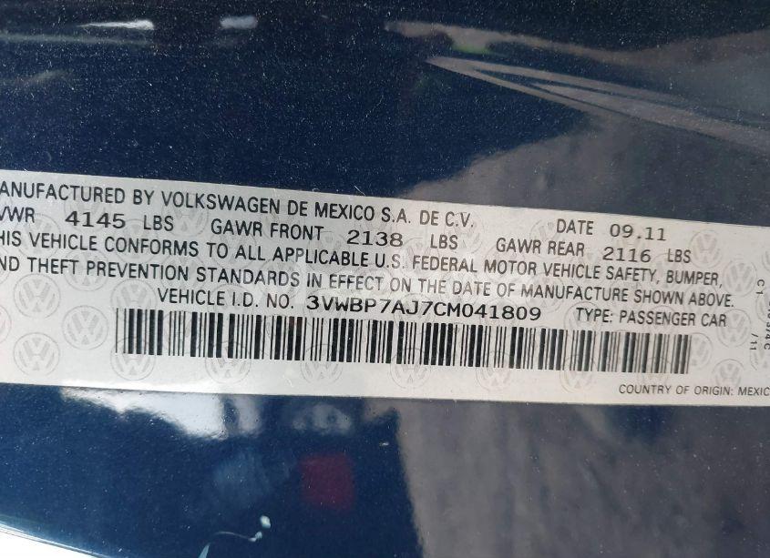 Photo 9 of 2012 Volkswagen Jetta 2.5L SE (VIN 3VWBP7AJ7CM041809)
