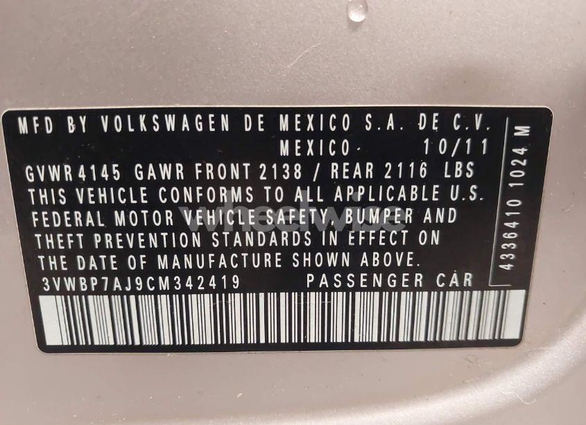 Photo 9 of 2012 Volkswagen Jetta 2.5L SE (VIN 3VWBP7AJ9CM342419)