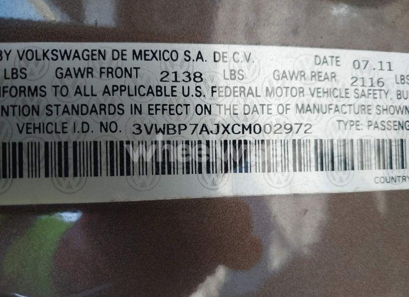 Photo 9 of 2012 Volkswagen Jetta 2.5L SE (VIN 3VWBP7AJXCM002972)