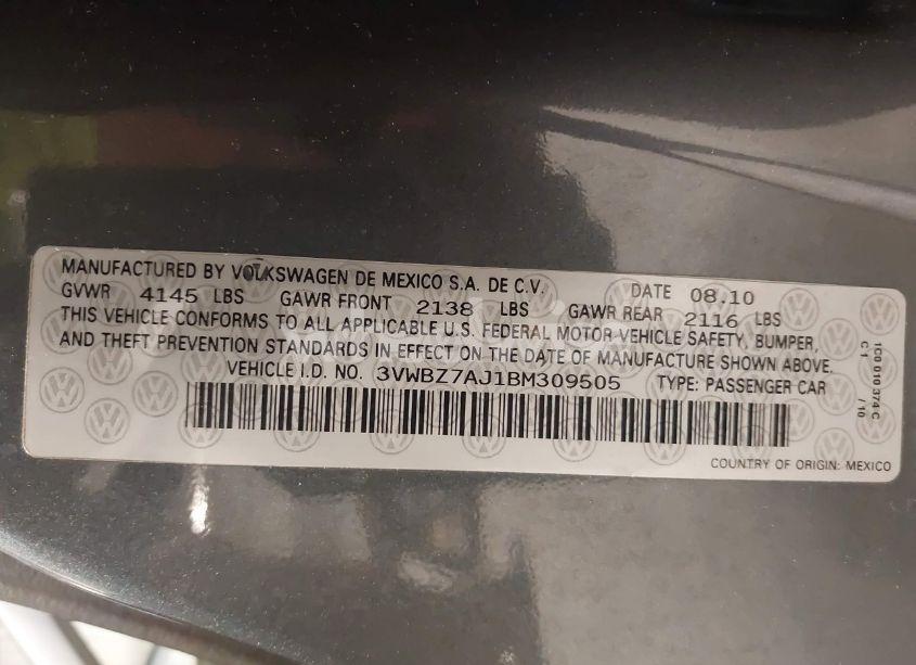Photo 9 of 2011 Volkswagen Jetta 2.5L SE (VIN 3VWBZ7AJ1BM309505)