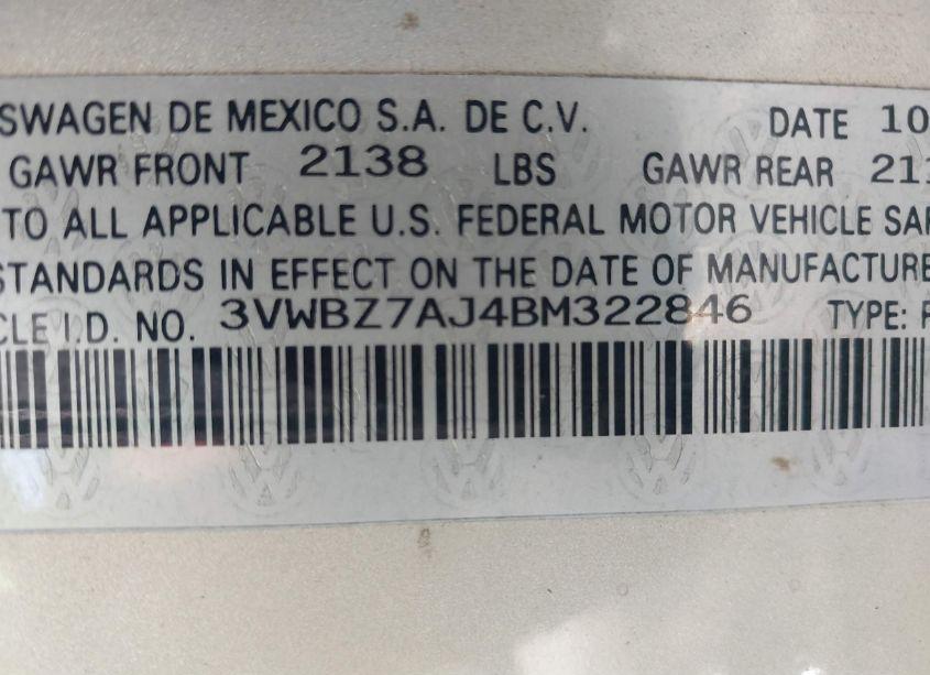 Photo 9 of 2011 Volkswagen Jetta 2.5L SE (VIN 3VWBZ7AJ4BM322846)