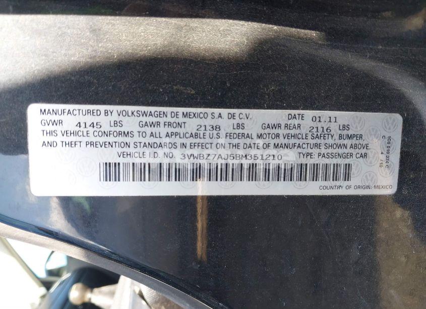 Photo 9 of 2011 Volkswagen Jetta 2.5L SE (VIN 3VWBZ7AJ5BM351210)