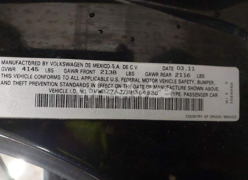 Photo 9 of 2011 Volkswagen Jetta 2.5L SE (VIN 3VWBZ7AJ7BM364928)