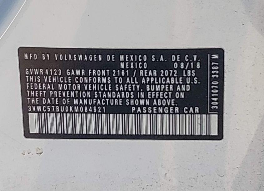 Photo 8 of 2019 Volkswagen Jetta 1.4T R-LINE/1.4T S/1.4T SE (VIN 3VWC57BU0KM084521)