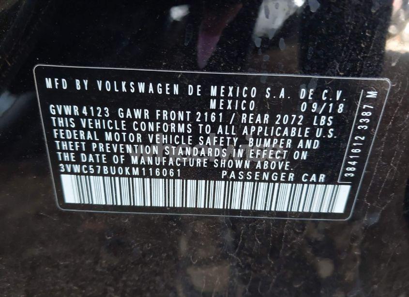 Photo 9 of 2019 Volkswagen Jetta 1.4T R-LINE/1.4T S/1.4T SE (VIN 3VWC57BU0KM116061)