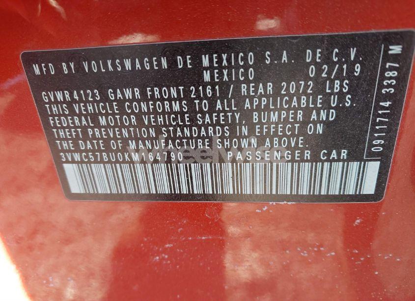 Photo 9 of 2019 Volkswagen Jetta 1.4T R-LINE/1.4T S/1.4T SE (VIN 3VWC57BU0KM164790)