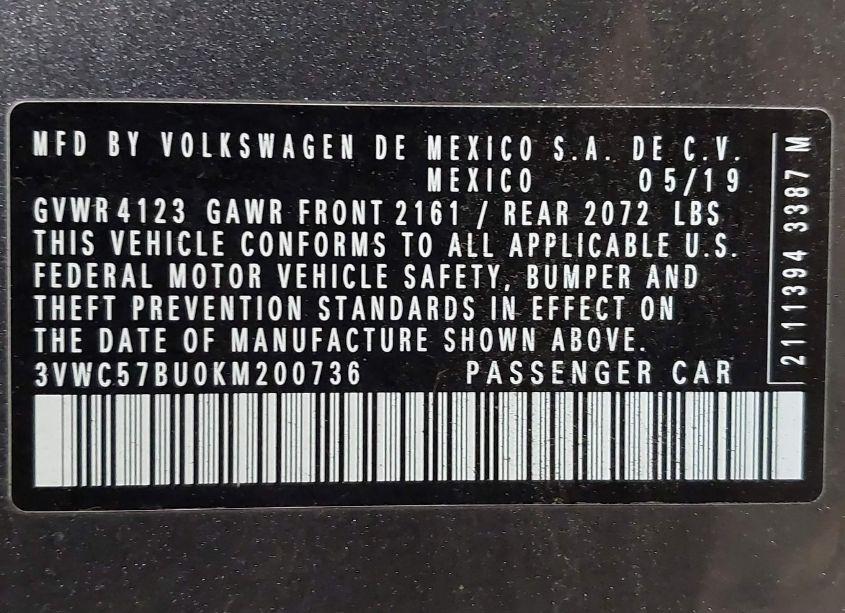 Photo 9 of 2019 Volkswagen Jetta 1.4T R-LINE/1.4T S/1.4T SE (VIN 3VWC57BU0KM200736)