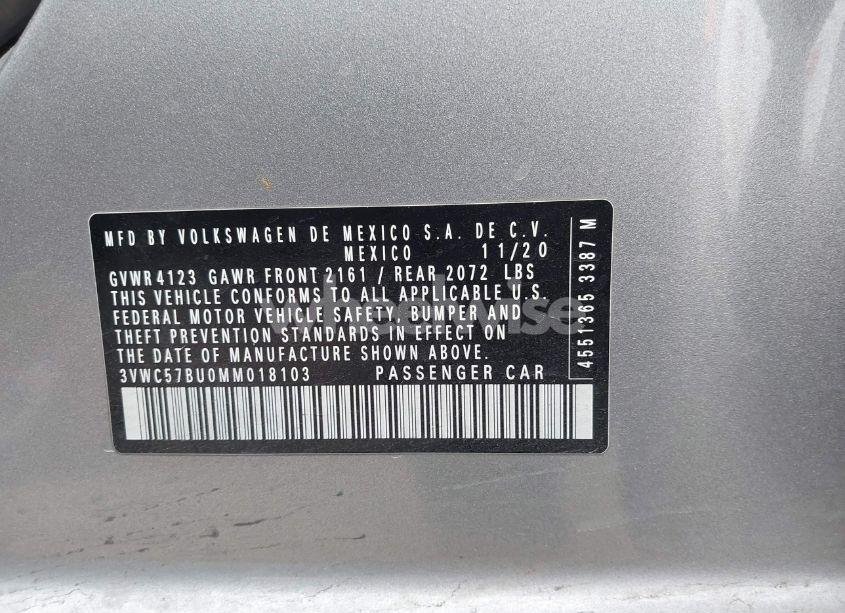 Photo 9 of 2021 Volkswagen Jetta 1.4T R-LINE/1.4T S/1.4T SE (VIN 3VWC57BU0MM018103)