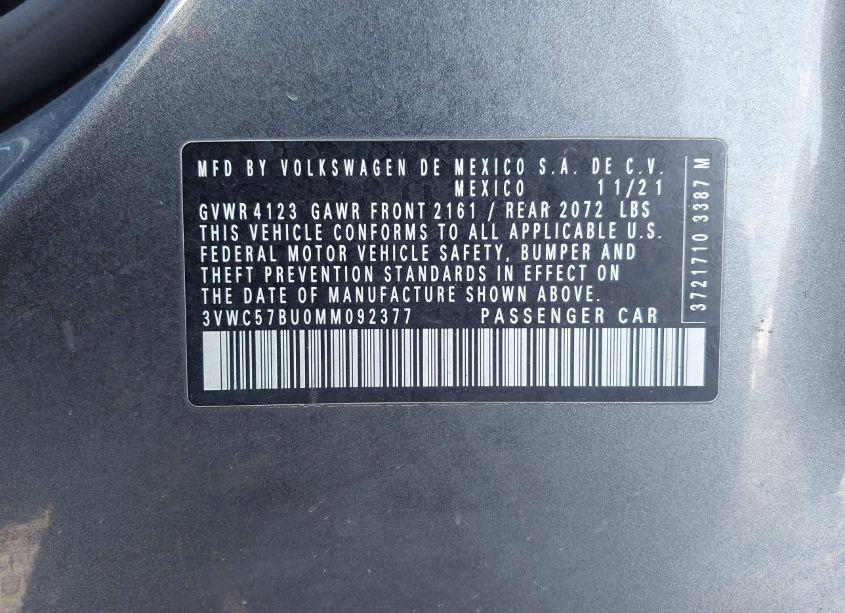 Photo 9 of 2021 Volkswagen Jetta 1.4T R-LINE/1.4T S/1.4T SE (VIN 3VWC57BU0MM092377)