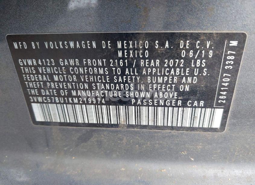 Photo 9 of 2019 Volkswagen Jetta 1.4T R-LINE/1.4T S/1.4T SE (VIN 3VWC57BU1KM219974)