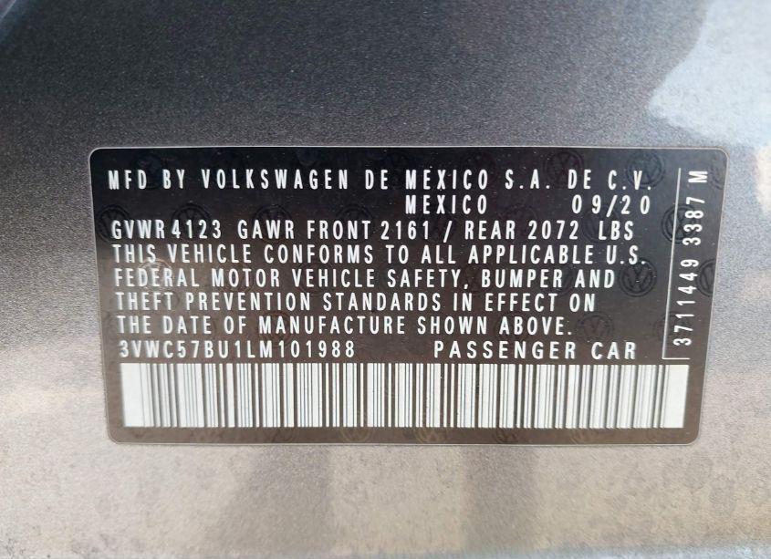 Photo 9 of 2020 Volkswagen Jetta 1.4T R-LINE/1.4T S/1.4T SE (VIN 3VWC57BU1LM101988)