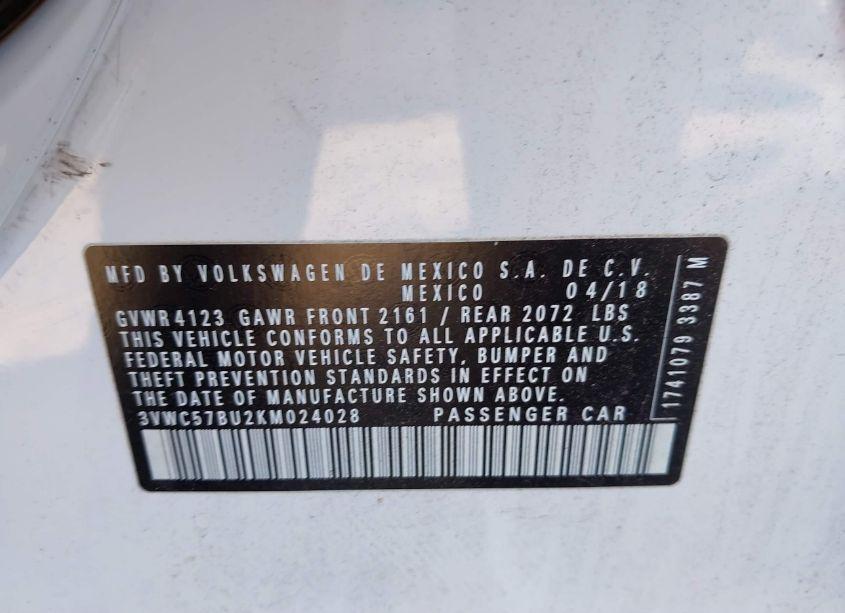 Photo 9 of 2019 Volkswagen Jetta 1.4T R-LINE/1.4T S/1.4T SE (VIN 3VWC57BU2KM024028)