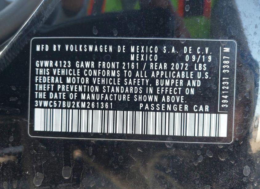 Photo 9 of 2019 Volkswagen Jetta 1.4T R-LINE/1.4T S/1.4T SE (VIN 3VWC57BU2KM261361)