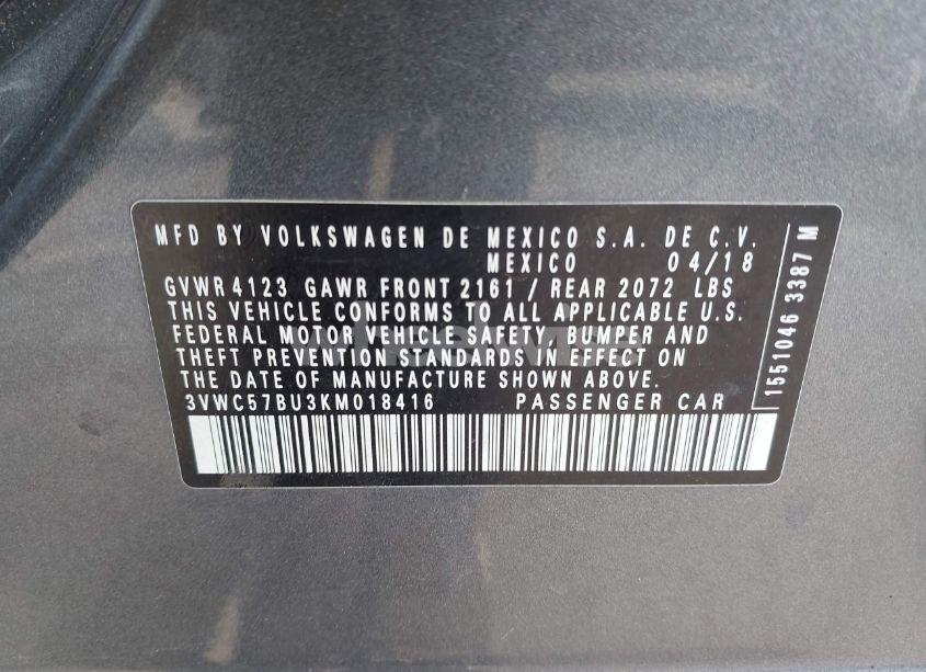 Photo 9 of 2019 Volkswagen Jetta 1.4T R-LINE/1.4T S/1.4T SE (VIN 3VWC57BU3KM018416)