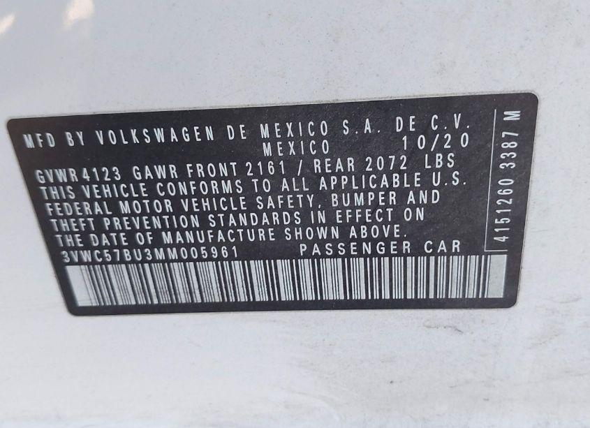 Photo 9 of 2021 Volkswagen Jetta 1.4T R-LINE/1.4T S/1.4T SE (VIN 3VWC57BU3MM005961)