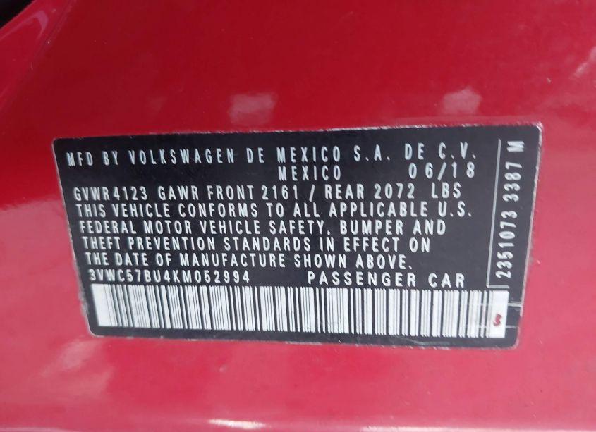Photo 9 of 2019 Volkswagen Jetta 1.4T R-LINE/1.4T S/1.4T SE (VIN 3VWC57BU4KM052994)