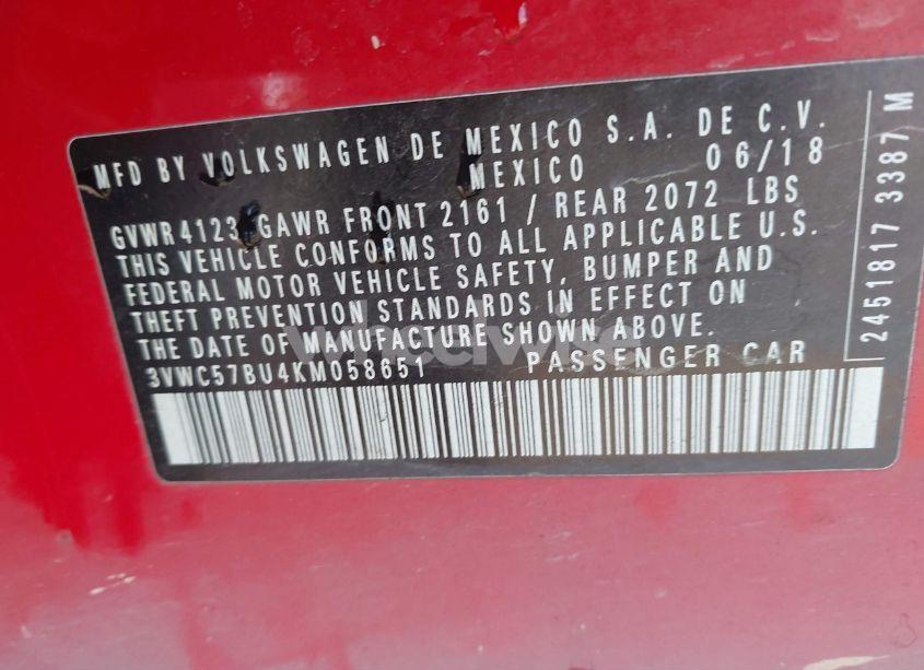 Photo 9 of 2019 Volkswagen Jetta 1.4T R-LINE/1.4T S/1.4T SE (VIN 3VWC57BU4KM058651)