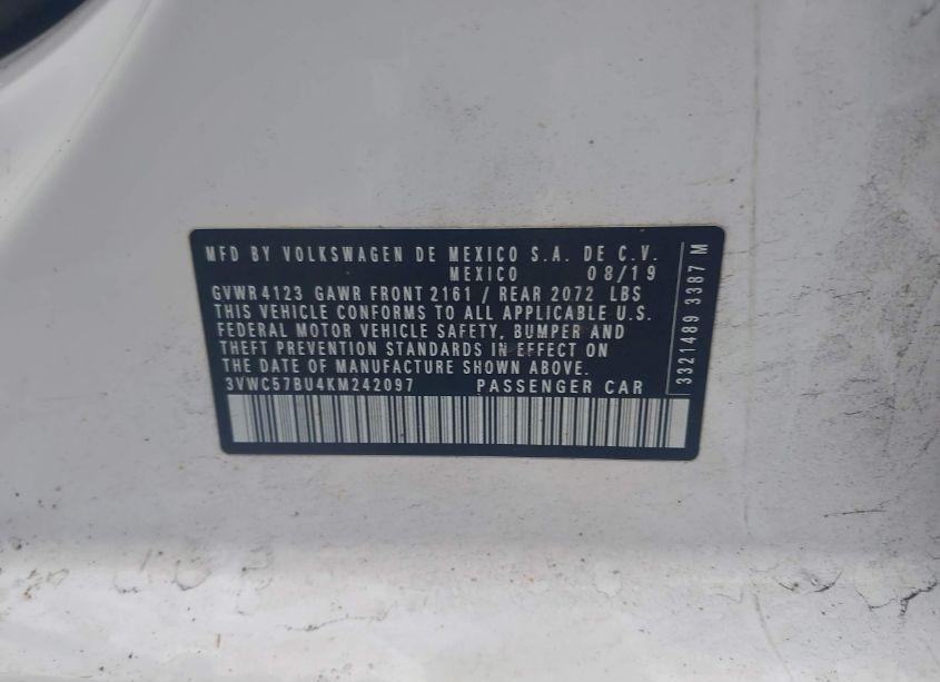 Photo 9 of 2019 Volkswagen Jetta 1.4T R-LINE/1.4T S/1.4T SE (VIN 3VWC57BU4KM242097)