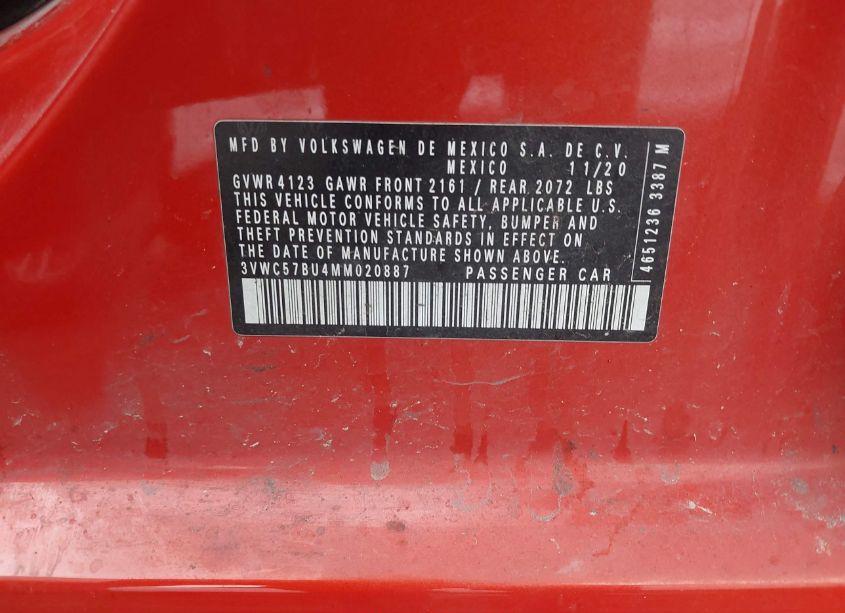 Photo 9 of 2021 Volkswagen Jetta 1.4T R-LINE/1.4T S/1.4T SE (VIN 3VWC57BU4MM020887)