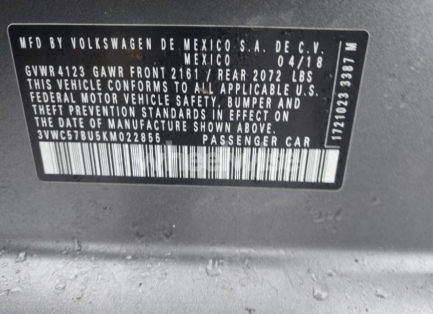 Photo 9 of 2019 Volkswagen Jetta 1.4T R-LINE/1.4T S/1.4T SE (VIN 3VWC57BU5KM022855)