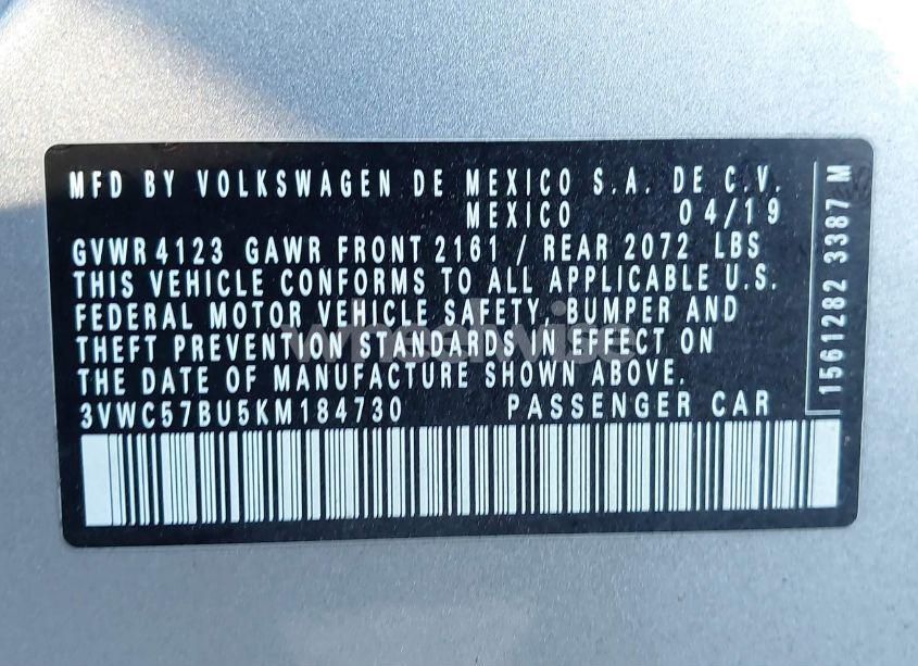 Photo 9 of 2019 Volkswagen Jetta 1.4T R-LINE/1.4T S/1.4T SE (VIN 3VWC57BU5KM184730)