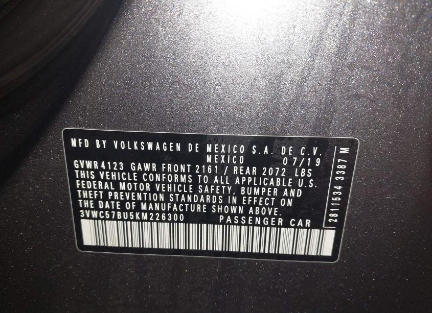 Photo 9 of 2019 Volkswagen Jetta 1.4T R-LINE/1.4T S/1.4T SE (VIN 3VWC57BU5KM226300)