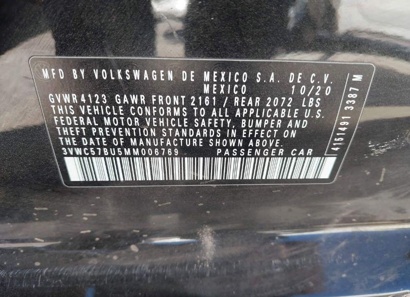 Photo 9 of 2021 Volkswagen Jetta 1.4T R-LINE/1.4T S/1.4T SE (VIN 3VWC57BU5MM006769)