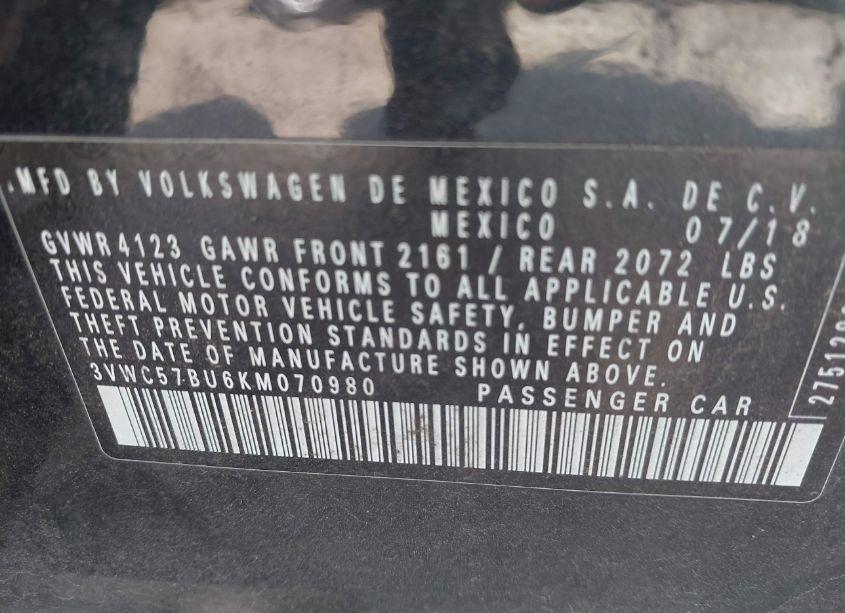 Photo 9 of 2019 Volkswagen Jetta 1.4T R-LINE/1.4T S/1.4T SE (VIN 3VWC57BU6KM070980)