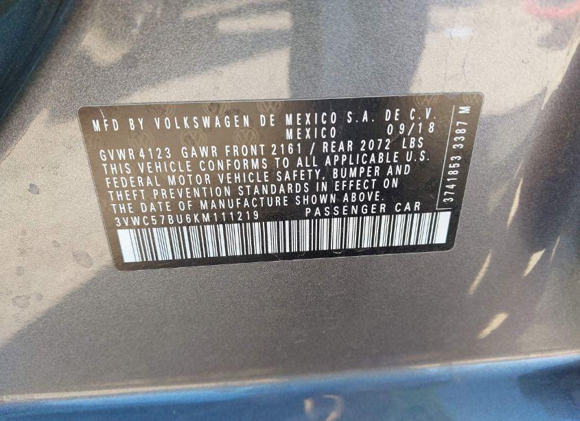 Photo 9 of 2019 Volkswagen Jetta 1.4T R-LINE/1.4T S/1.4T SE (VIN 3VWC57BU6KM111219)