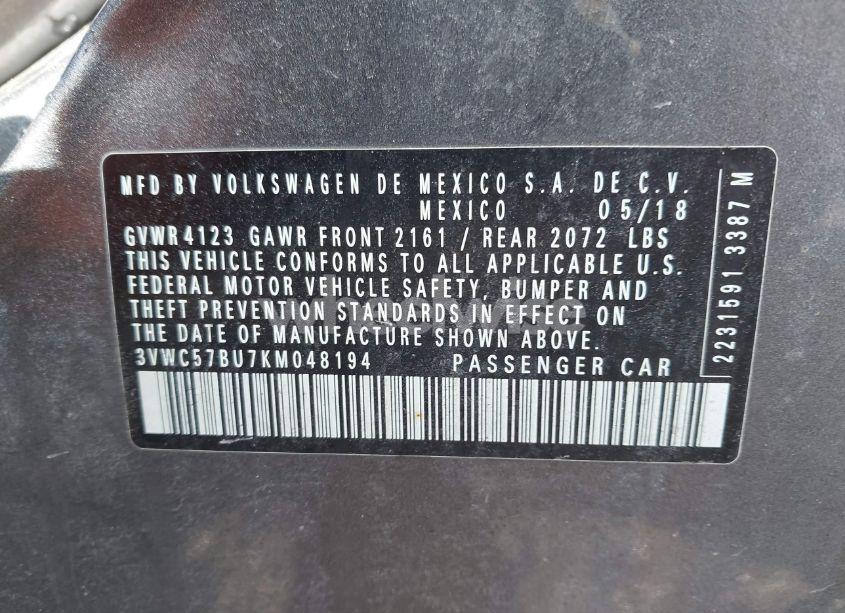 Photo 9 of 2019 Volkswagen Jetta 1.4T R-LINE/1.4T S/1.4T SE (VIN 3VWC57BU7KM048194)