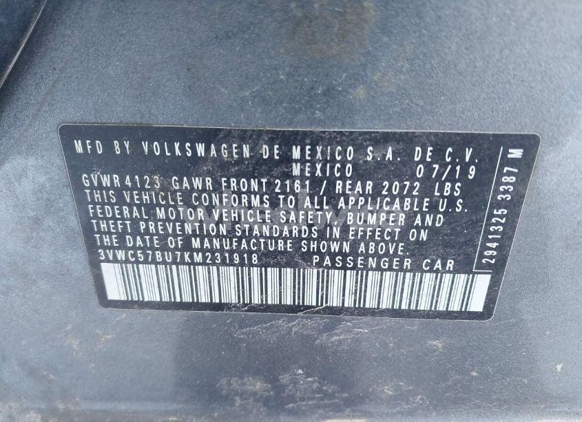 Photo 9 of 2019 Volkswagen Jetta 1.4T R-LINE/1.4T S/1.4T SE (VIN 3VWC57BU7KM231918)