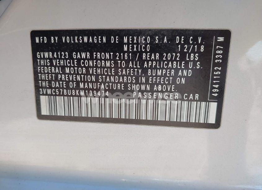 Photo 9 of 2019 Volkswagen Jetta 1.4T R-LINE/1.4T S/1.4T SE (VIN 3VWC57BU8KM139474)