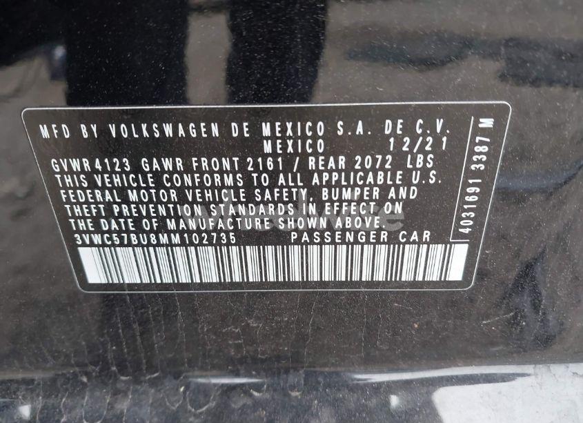 Photo 9 of 2021 Volkswagen Jetta 1.4T R-LINE/1.4T S/1.4T SE (VIN 3VWC57BU8MM102735)