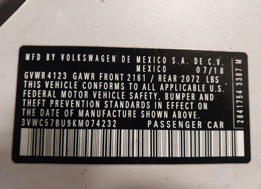 Photo 9 of 2019 Volkswagen Jetta 1.4T R-LINE/1.4T S/1.4T SE (VIN 3VWC57BU9KM074232)