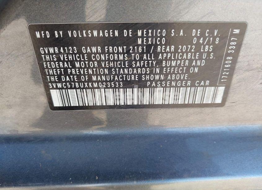 Photo 9 of 2019 Volkswagen Jetta 1.4T R-LINE/1.4T S/1.4T SE (VIN 3VWC57BUXKM023533)