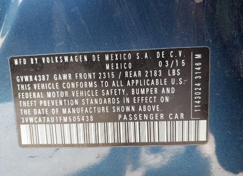 Photo 9 of 2015 Volkswagen Golf SPORTWAGEN TDI S 4-DOOR (VIN 3VWCA7AU1FM505438)