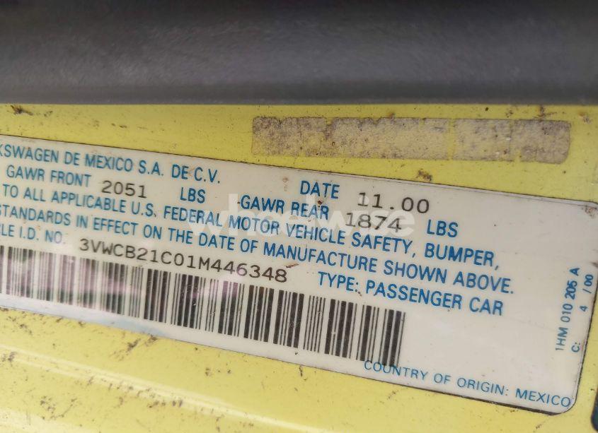 Photo 9 of 2001 Volkswagen New BEETLE GLS (VIN 3VWCB21C01M446348)