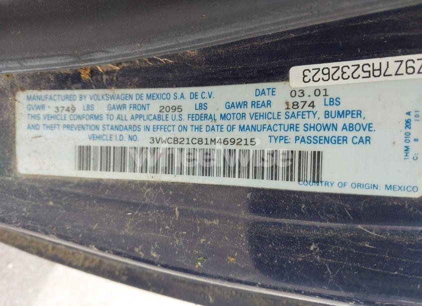 Photo 9 of 2001 Volkswagen New BEETLE GLS (VIN 3VWCB21C81M469215)