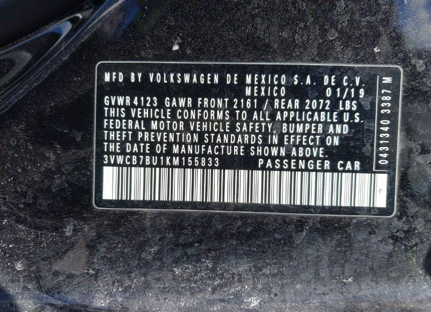 Photo 9 of 2019 Volkswagen Jetta 1.4T R-LINE/1.4T S/1.4T SE (VIN 3VWCB7BU1KM155833)