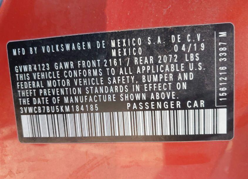 Photo 9 of 2019 Volkswagen Jetta 1.4T R-LINE/1.4T S/1.4T SE (VIN 3VWCB7BU5KM184185)
