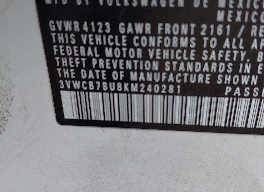 Photo 9 of 2019 Volkswagen Jetta 1.4T R-LINE/1.4T S/1.4T SE (VIN 3VWCB7BU8KM240281)