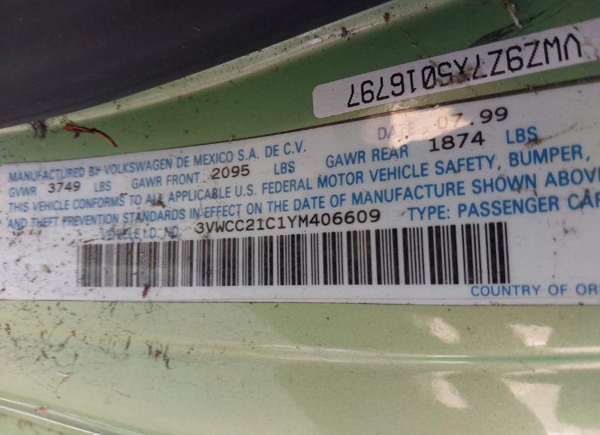 Photo 9 of 2000 Volkswagen New BEETLE GLS (VIN 3VWCC21C1YM406609)