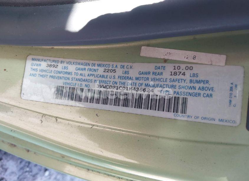 Photo 9 of 2001 Volkswagen New BEETLE GLS 1.8L TURBO (VIN 3VWCD21C01M436624)