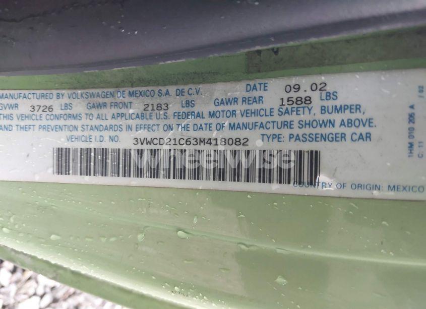 Photo 9 of 2003 Volkswagen New BEETLE GLS 1.8T (VIN 3VWCD21C63M418082)