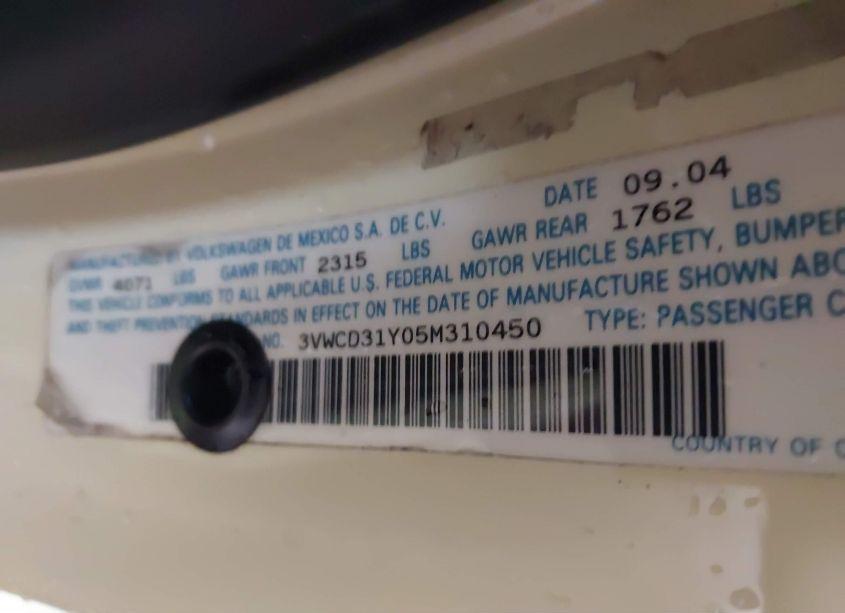 Photo 9 of 2005 Volkswagen New BEETLE GLS 1.8T (VIN 3VWCD31Y05M310450)