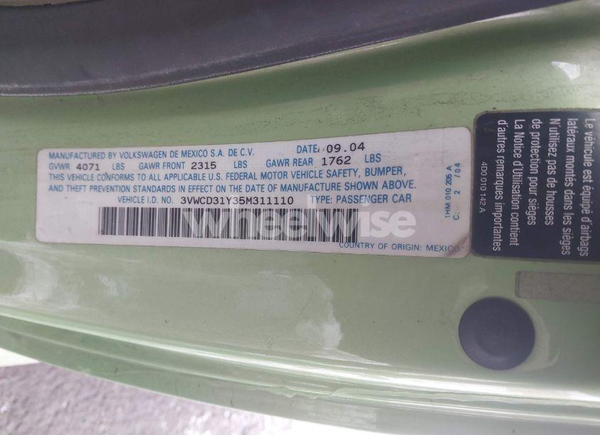 Photo 9 of 2005 Volkswagen New BEETLE GLS 1.8T (VIN 3VWCD31Y35M311110)