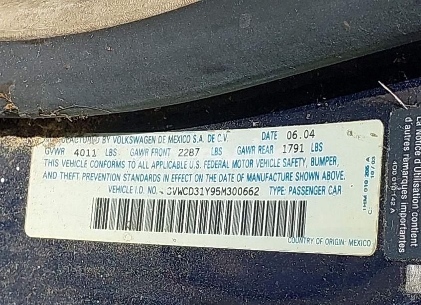 Photo 9 of 2005 Volkswagen New BEETLE GLS 1.8T (VIN 3VWCD31Y95M300662)