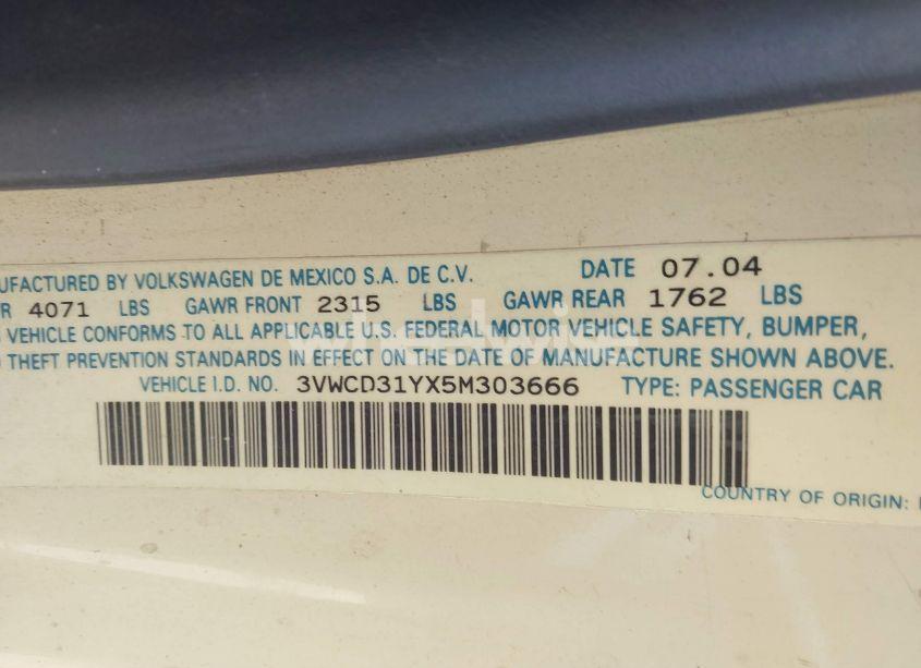 Photo 9 of 2005 Volkswagen New BEETLE GLS 1.8T (VIN 3VWCD31YX5M303666)