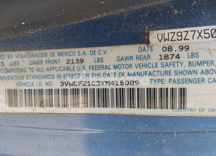 Photo 9 of 2000 Volkswagen New BEETLE GLS TDI (VIN 3VWCF21C3YM415089)